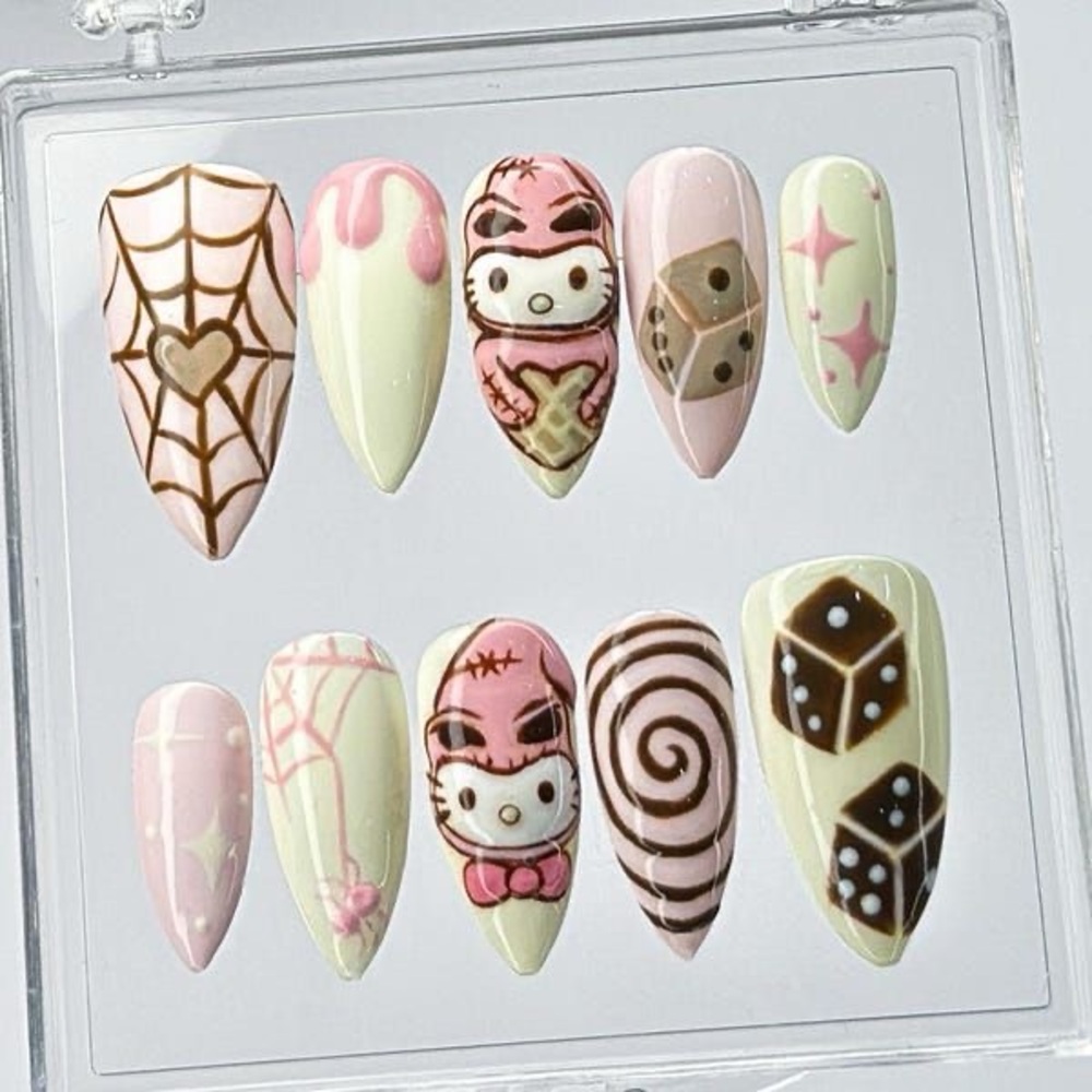 Cute Nail Art Set with Pink and Brown Designs